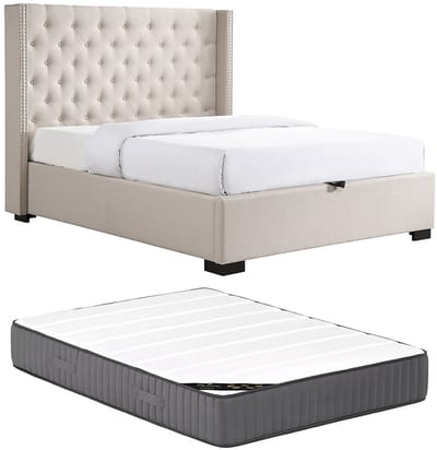 Vente-unique Bed met opbergruimte stof beige 200 x 200 cm
