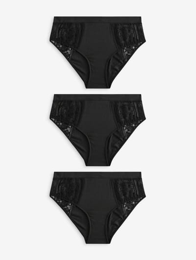 Next - Dames - Set van 3 slips van modal en kant met hoge taille - Zwart