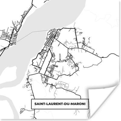 Poster Stadskaart - Saint-Laurent-du-Maroni - Plattegrond - Kaart - Frankrijk - Zwart wit - 100x100 cm XXL