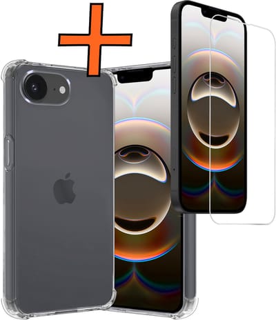 Hoes - Met Screenprotector - Geschikt voor Apple iPhone 16e - Sterk & Shockproof - Siliconen Case - Back Cover - Telefoon Hoes - Shock Proof - Transparant