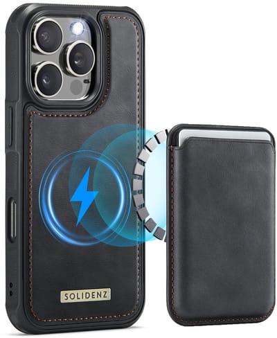 Solidenz Luxe Wallet geschikt voor iPhone 16 Pro hoesje - Magnetische Pasjeshouder - Geschikt voor MagSafe - Schokbestendig - Zwart