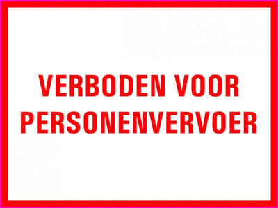 Verboden voor personenvervoer tekstbord - kunststof 400 x 250 mm
