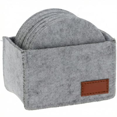 Cosensi- Onderzetters Set van 12 - Antislip met PVC-aandeel - Diameter 10 cm - 4 mm dik - Houder in lederlook - Voor tafelbescherming - Onderzetter