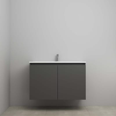 On-Line Onderkast - 100 cm - Bouwpakket - Greeploos 2 Deuren - Acryl Wastafel - 1 Kraangat - Mat Antraciet