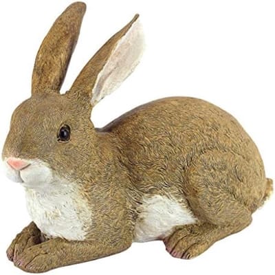 Liggende Hazenfiguur - Handgeschilderd Dierenbeeld voor Tuin of Huis - Hars met Steenslag - 25.5 cm