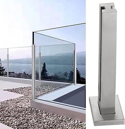 Glazen Balustrade Paal - Railing Paal - Balkon Afschermen - Roestvrij Staal - 10x10 cm Basis - Zilver