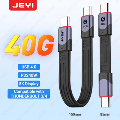 JEYI USB 4.0 FPC-kabel, 40 Gbps gegevensoverdracht, 60 W PD 8K HD-display USB-C platte snoer voor TB 4/3, MacBook, laptop, tablet F150Pro 15cm