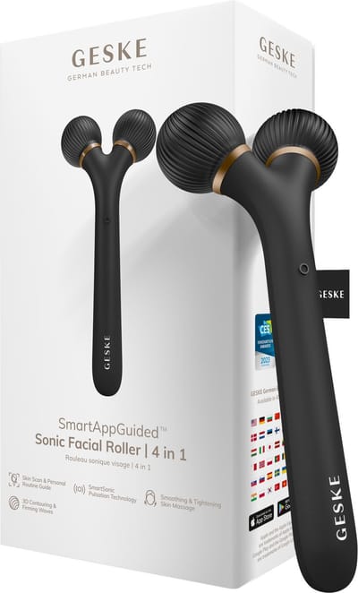 GESKE | SmartAppGuided™ Sonic Facial Roller | 4 in 1 | Dermaroller | Apparaat voor gezicht | Dermarol | Professionele gezichtsroller | Verstevigt en definieert de huid van het gezicht
