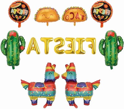 Mexicaanse feestdecoratie 9 stuks - Jumbo folieballonnen - Taco, lama en cactus - Perfect voor verjaardagen en feesten - ShopVlot
