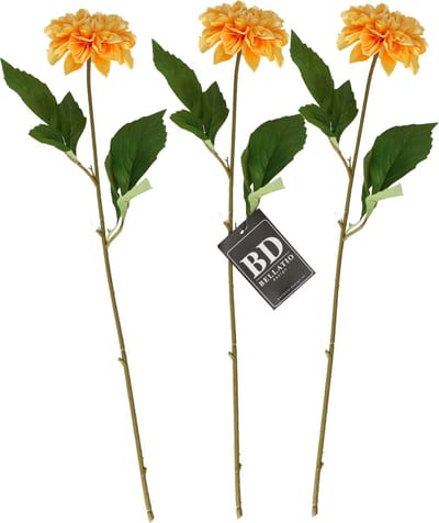 Bellatio Design Kunstbloem Dahlia - 3x - 50 cm - lichtgeel - kunst zijdebloemen