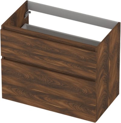 INK® wastafelonderkast 2 laden greeploos houten keerlijst asymmetrisch 80x45x65cm, noten