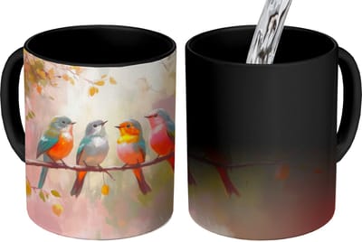 Magische Mok - Foto op Warmte Mokken - Koffiemok - Vogels - Kleurrijk - Tak - Magic Mok - Beker - 350 ML - Theemok