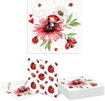 20 Stuks Watercolor Lieveheersbeestje Papieren Servetten voor Feestjes en Tafeldecoratie