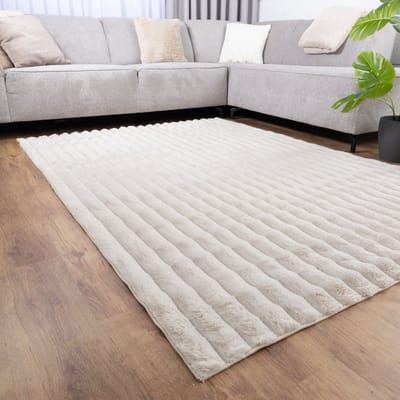 Crème Tapijt Zacht Hoogpolig Vloerkleed Koho Stripe - 200x290cm- Modern - Woonkamer - Salon - Slaapkamer - Eetkamer