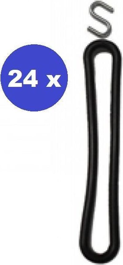 24 x Spanrubber Met S-haak 25 Cm Rubber 8 mm Zwart 24 Stuks | spanrubbers voor tent/ tent elastieken/ spanrubbers 25 cm.