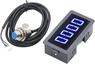 Industriële Snelheidsmeter - RPM Teller - Motor Rotatie Meten - 4-Cijferig LED Display - 8-24V DC - Blauw