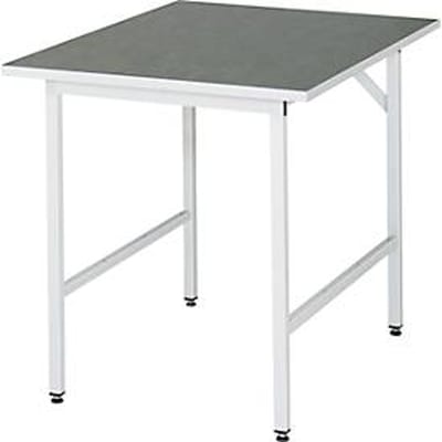 Rau werktafel Jerry, handmatig in hoogte verstelbaar, 25 mm spaanplaat met linoleum bekleding, tot 300 kg, B 750 x D 1000 x H 800-850 mm, lichtgrijs/lichtgrijs