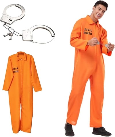 Oranje gevangenis kostuum voor mannen en vrouwen, perfect voor Halloween en carnaval, inclusief overall en accessoires