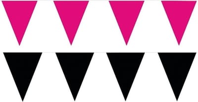 Feest versiering punt vlaggetjes pakket - 120 meter - roze en zwart - slingers / vlaggenlijnen - kunststof - buiten/binnen