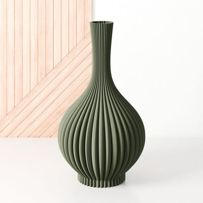 Fleuriek Vaas - Groen - H40 cm - Vaas voor zijden bloemen of kunstbloemen - Woonaccessoires voor droogbloemen - 3D geprinte vaas van gerecycled kunststof