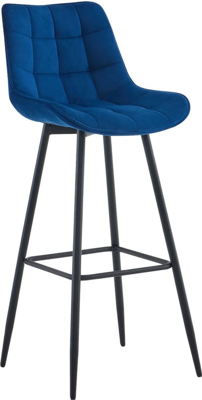 CLP Dartford Barkruk - Met rugleuning - Met voetsteun - Metalen frame - blauw Fluweel