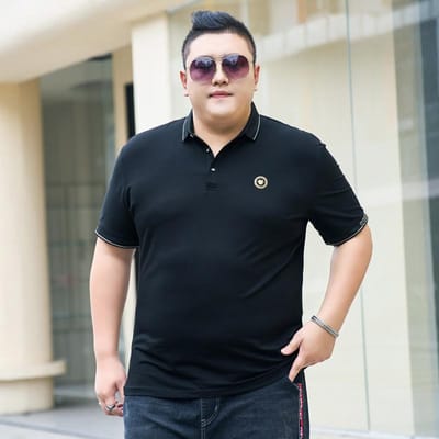 Licht Luxe Heren Dikke Plus Size Zomer Revers Poloshirt Shirt Oversized Losse Dikke Man Lichaam Shirt Top 195 6XL zwart