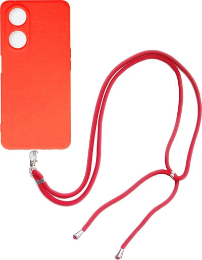 Casemania Hoesje Geschikt voor Oppo A18 & A38 - Rood - Siliconen Back Cover met Koord - Telefoonhoesje met Koord - Crossbody Lanyard Cord Case