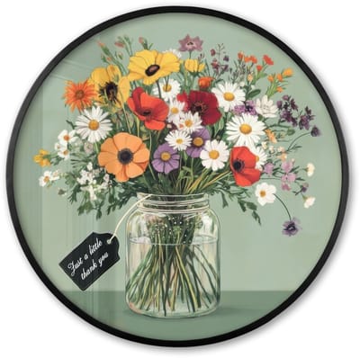 Poster in lijst Rond - Fotolijst 60x60 cm - Posters - Bloemen - Vaas - Kaartje - Ronde posterlijst zwart - Decoratie - Wanddecoratie woonkamer - Muurdecoratie slaapkamer