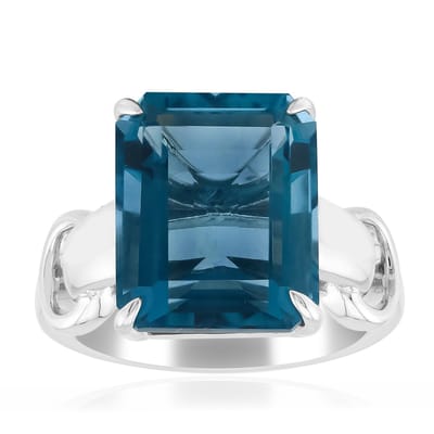 Cavill - Unisex Ring 925 Sterling Zilver Palladium - 6,435 ct Blauwe Fluoriet - Achthoekige Trapgeslepen Edelsteen - Handgemaakt - Opvallend Design