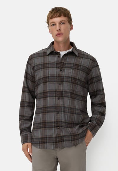 camel active fleXXXactive® Overhemd met lange mouwen van licht flanel - Maat menswear-L - Donkerbruin