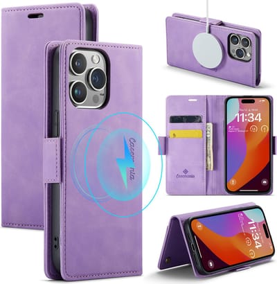 Casemania Hoesje Geschikt voor Apple iPhone 15 Pro Bright Lila - Portemonnee Book Case - Geschikt voor MagSafe