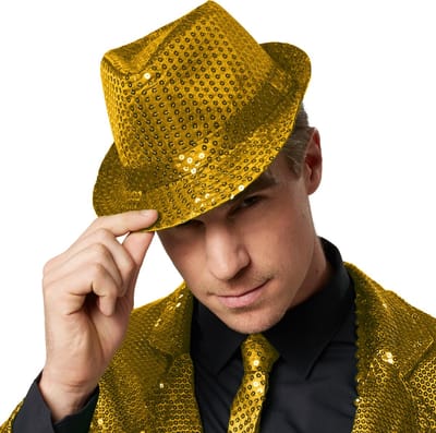 dressforfun - Partyhoed met pailletten goud - verkleedkleding kostuum halloween verkleden feestkleding carnavalskleding carnaval feestkledij partykleding - 304575