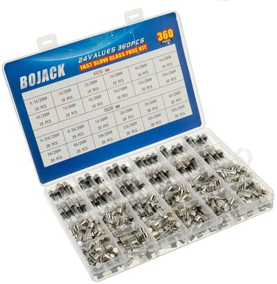 EXCITAT Zekeringcombinatieset - 250V snel doorbrandende glaszekering - 5x20mm 6x30mm 0,25 0,5 1 2 3 4 5 6 7 8 10 12 15 20A doorzichtige plastic doosverpakking - 360 stuks