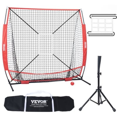 VEVOR Pitching Net Pitching Target Baseball 153,4 x 90 x 153 cm, Baseball & Softball Pitching Target Gemaakt van Polyester Pitcher Net voor Jeugd & Volwassenen, Draagbare 600D Opbergtas Rood