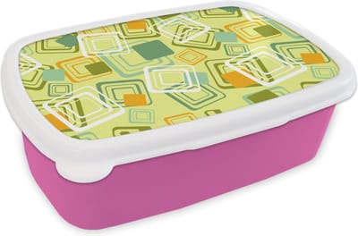 Broodtrommel Roze - Lunchbox - Brooddoos - Jaren 70 - Patronen - Abstract - 18x12x6 cm - Kinderen - Meisje