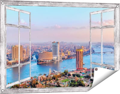 Gards Tuinposter Doorkijk De Nijl Rivier in Cairo, Egypte - 90x60 cm - Tuindoek - Tuindecoratie - Wanddecoratie buiten - Tuinschilderij