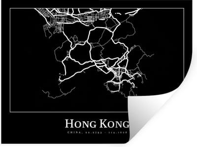 Muurstickers - Sticker Folie - Hong Kong - Kaart - Stadskaart - Plattegrond - 40x30 cm - Plakfolie - Muurstickers Kinderkamer - Zelfklevend Behang - Zelfklevend behangpapier - Stickerfolie
