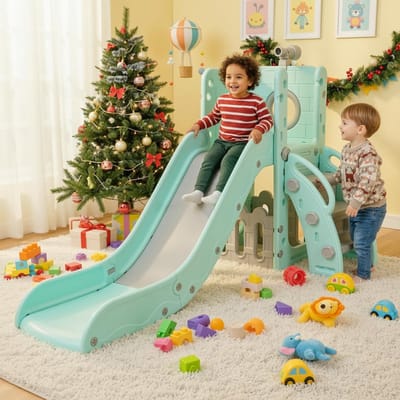 Veilige Kinderglijbaan voor Binnen en Buiten, Geschikt voor 1-3 Jaar met Opbergruimte en Telescopische Speeltoestellen