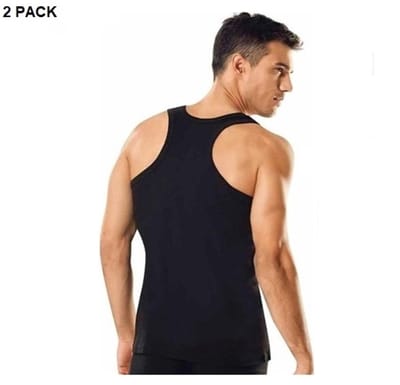 Marco Rossi Premium Kwaliteit - Halterhemd - Onderhemd - Hemden heren - Haltertop - Tanktop hemd - Katoen - Zwart- 2Pack - Maat S
