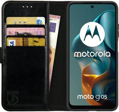 Rosso Element Geschikt voor Motorola Moto G05 | Wallet Book Case | Portemonnee Hoesje | 3 Pasjes | Magneetsluiting | Stand Functie | Zwart