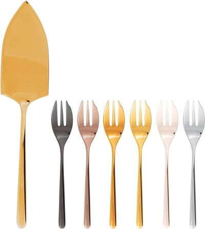 Taartvorken en schep - Dessertbestek set - Gebak serveren - Vaatwasmachinebestendig - 7 Delig - Multicolor metallic