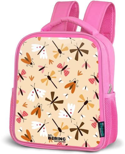 NoBoringSuitcases.com® - Rugzak roze - Schooltas meisjes - Insectenpatroon in bruin, roze en oranje op beige achtergrond - Kinder rugtas meisje - Boekentas kind - Kinderrugzak voor school - Schoolrugzak
