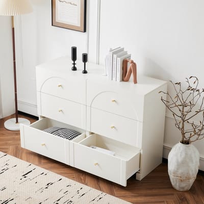 HAUSS SPOLE Dressoirs - Dressoir Met 6 Lades - Ruime Opbergmogelijkheden - Voor Woonkamer Of Slaapkamer - 120x82x40 cm - Hout - Wit