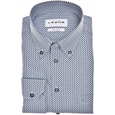 Ledûb Overhemd Allover Mini Squares Pattern Pure Cotton Donker Blauw / male