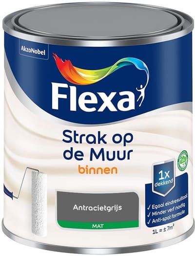 Flexa - Strak Op De Muur Binnen Mat - Antracietgrijs - Mengverf - 1 L