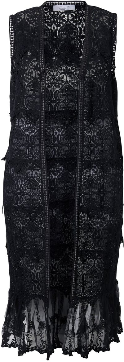 MIAMODA - Dames - Vest langer model kant met borduursel - Zwart - Maat 48