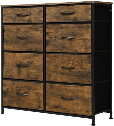 RosaBloom Ladekast - Dressoir - Commode - Kast met 8 laden - Industrieel - 86x30x98 cm - Hout/Metaal - Rustiek Bruin/Zwart