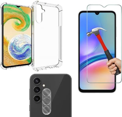 Anti -Shock Silicone hoesje transparant met Screenprotector Glas 1x en Camera lens protector 1x Geschikt voor: Samsung Galaxy A15