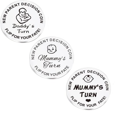 Dailygoods- Beslissingsmunt - 3 Stuks Flip Coin - Grappige Babycadeaus - Herdenkingsmunt van Roestvrij Staal - Cadeaus voor Nieuwe Mama's/Papa's - Klein en Lichtgewicht - Flipmunt