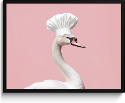 Fotolijst inclusief poster - Posterlijst 80x60 cm - Posters - Zwaan - Koksmuts - Mooi - Klassiek - Foto in lijst - Keuken decoratie muur - Wanddecoratie accessoires - Muurdecoratie - Schilderijen